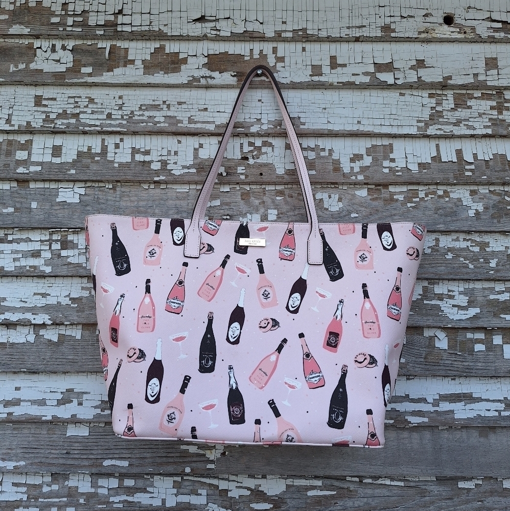 kate spade Pink Champagne Bottle Print Tote